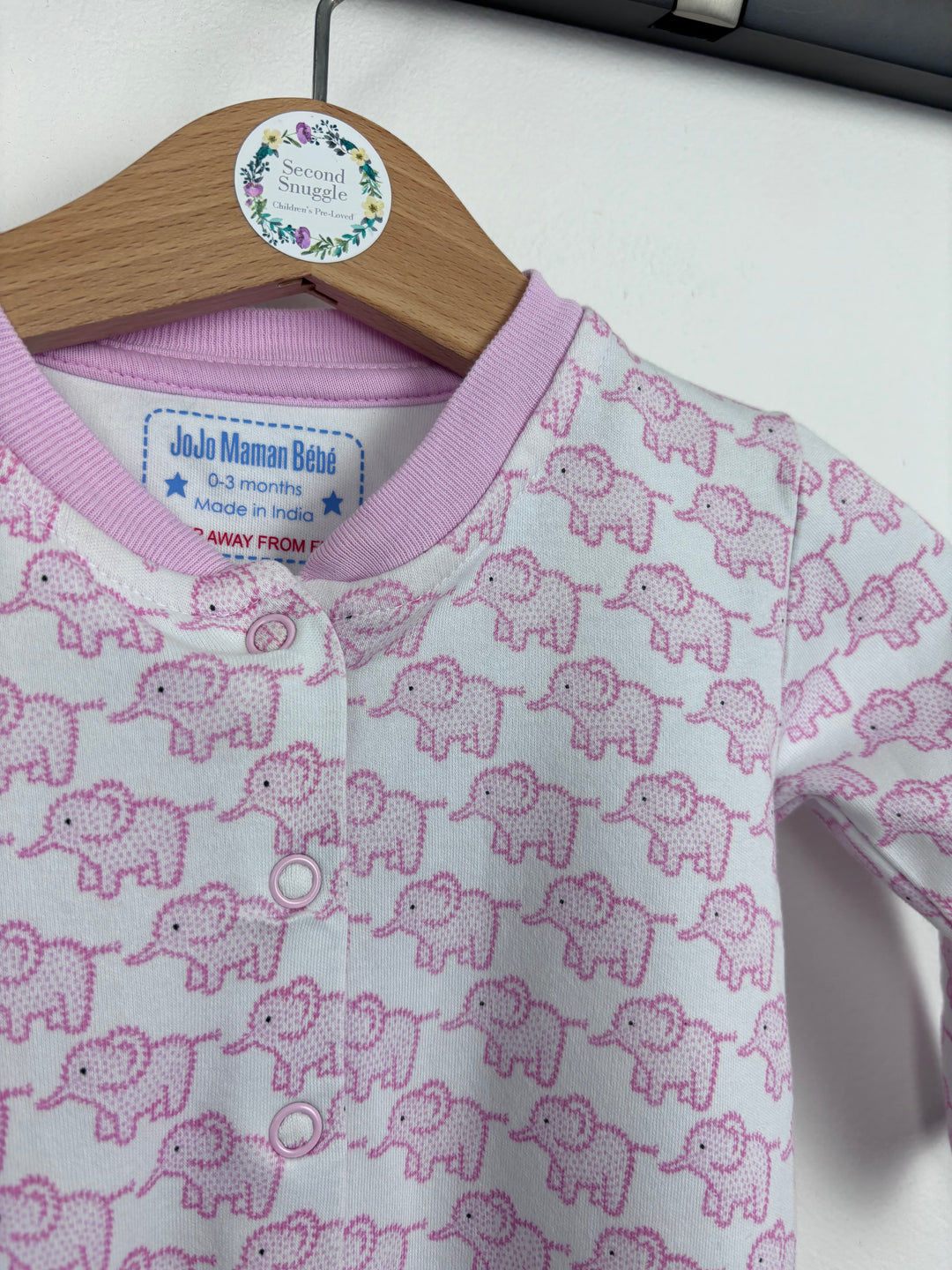 JoJo Maman Bébé Pink Elephant Sleepsuit 0-3 Months-Sleepsuits-Second Snuggle Preloved