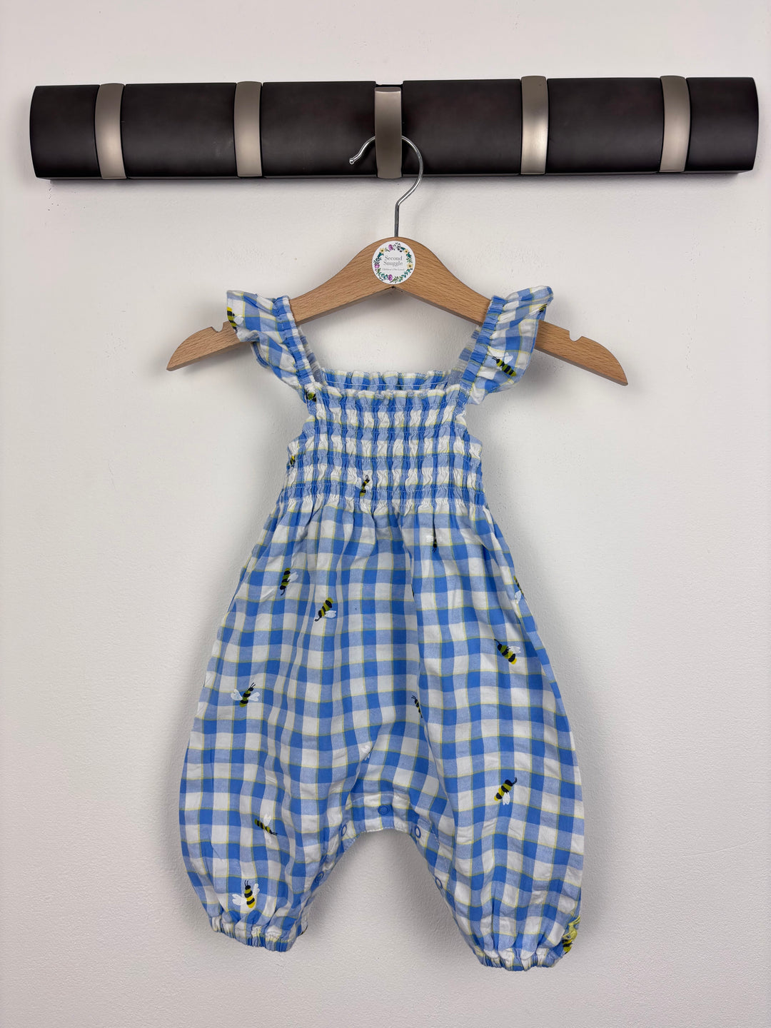 Joules Blue Bee Gingham Romper Up to 1 Month-Rompers-Second Snuggle Preloved