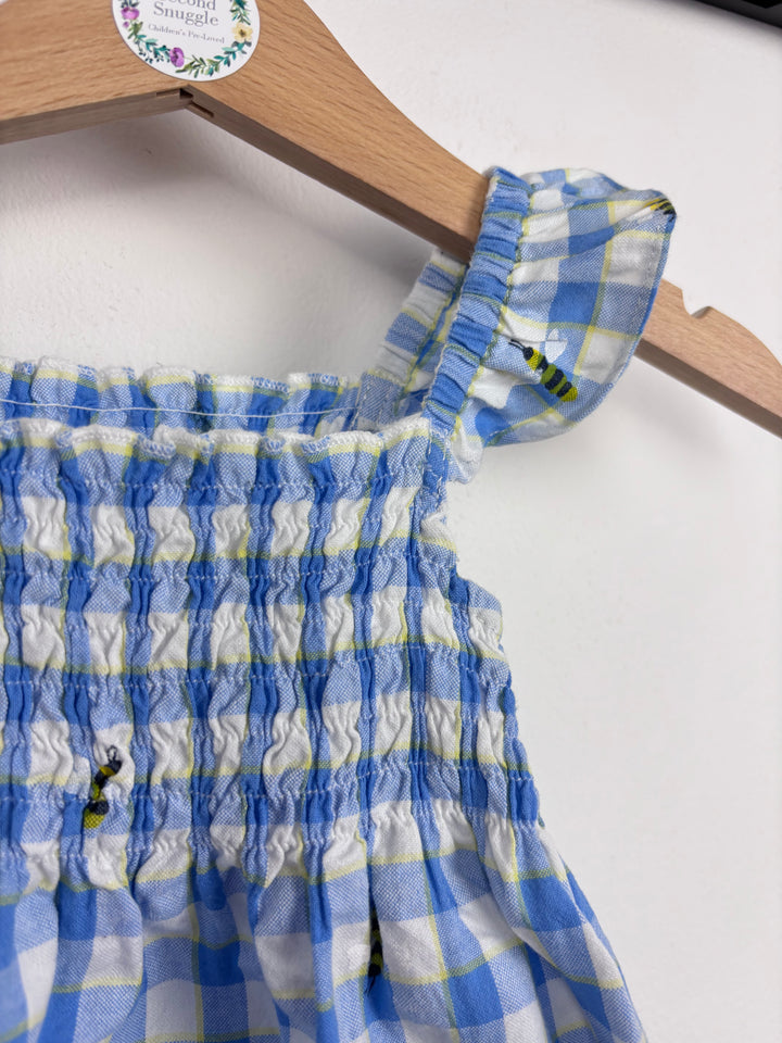 Joules Blue Bee Gingham Romper Up to 1 Month-Rompers-Second Snuggle Preloved