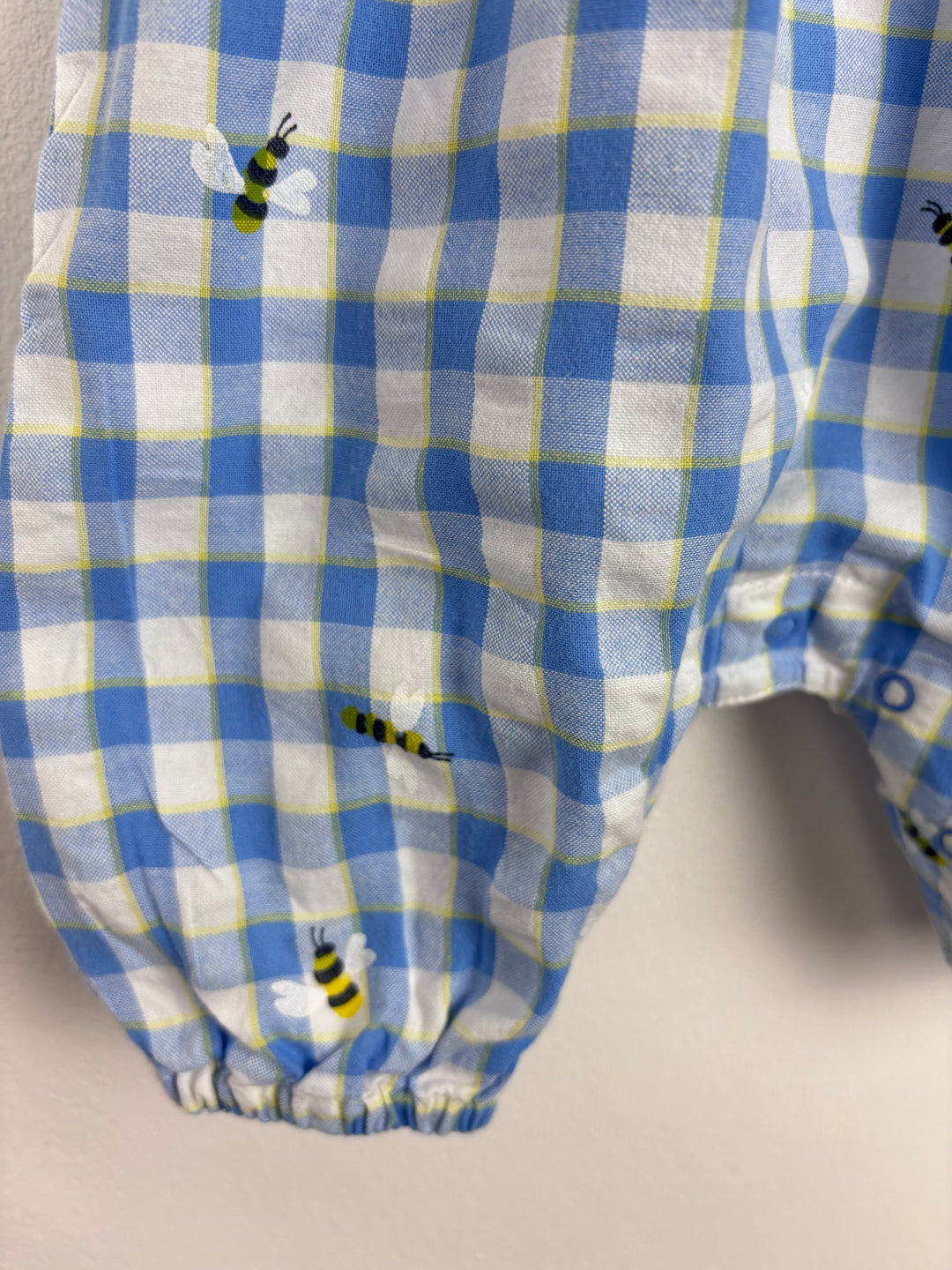 Joules Blue Bee Gingham Romper Up to 1 Month-Rompers-Second Snuggle Preloved