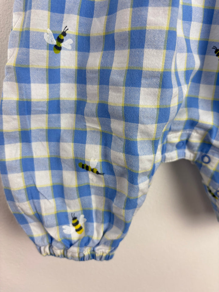 Joules Blue Bee Gingham Romper Up to 1 Month-Rompers-Second Snuggle Preloved