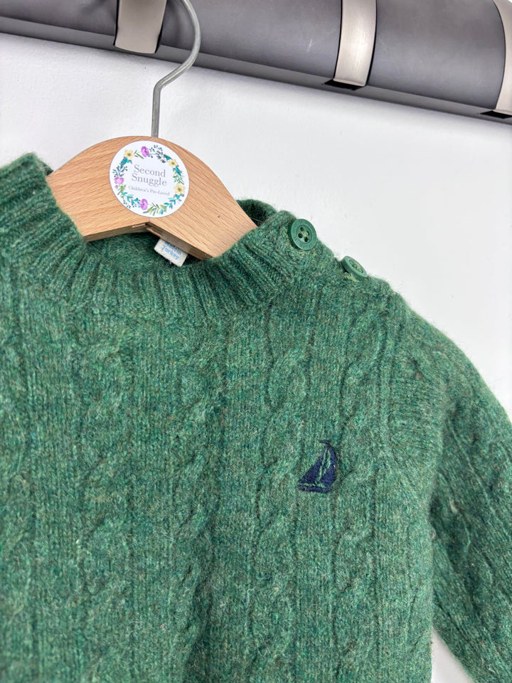 JoJo Maman Bébé Green Cable Knit Jumper 12-18 Months-Jumpers-Second Snuggle Preloved