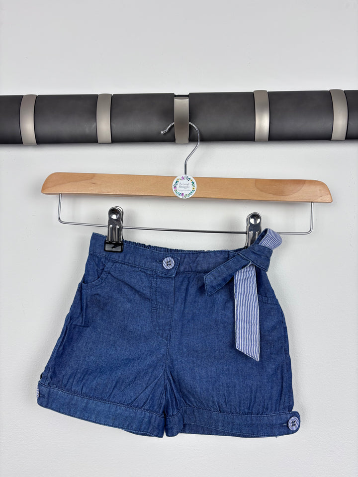 JoJo Maman Bébé Chambray Bow Shorts 6-12 Months-Shorts-Second Snuggle Preloved