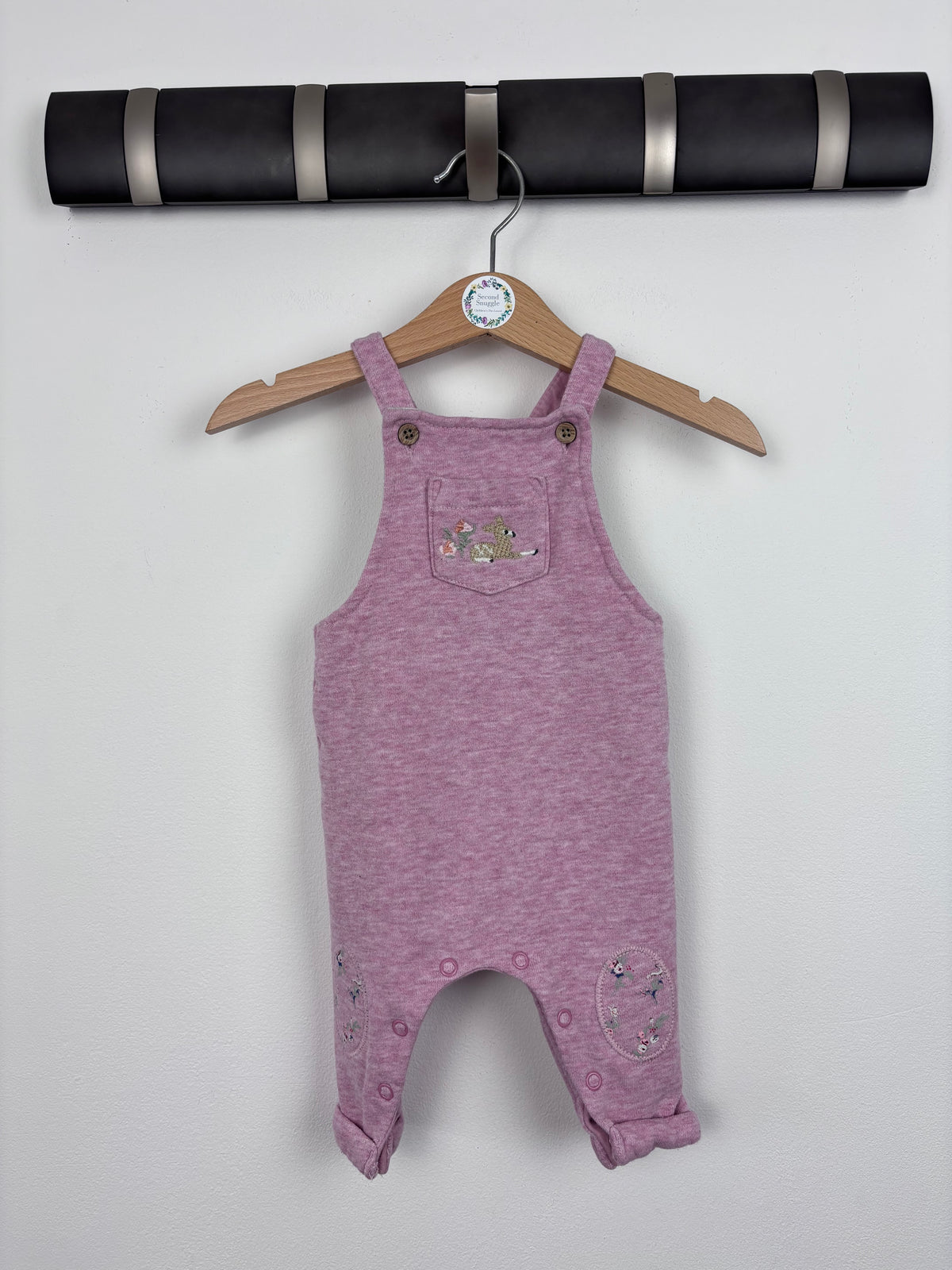 Next Pink Soft Dungarees Woodland Embroidery Up To 3 Months-Dungarees-Second Snuggle Preloved