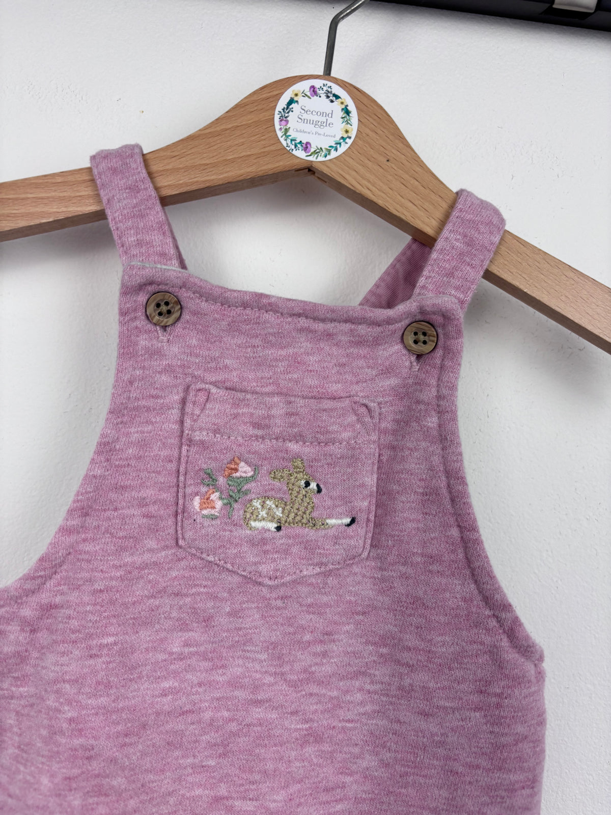 Next Pink Soft Dungarees Woodland Embroidery Up To 3 Months-Dungarees-Second Snuggle Preloved