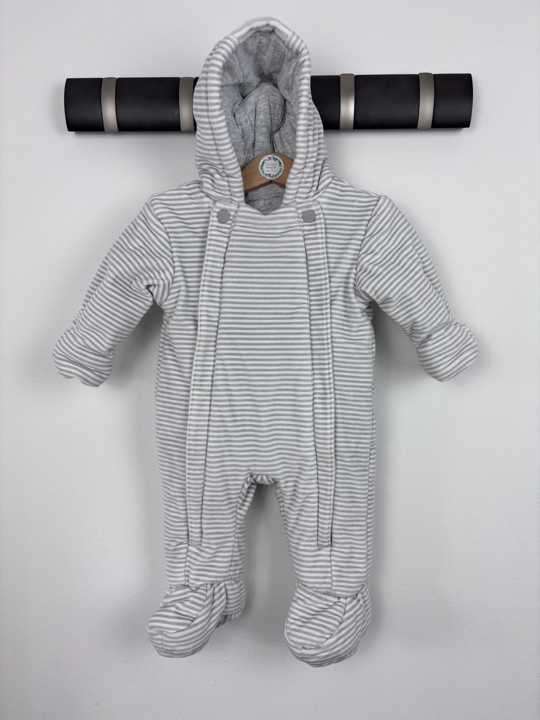 M&S Grey Stripe Pramsuit 0–3 Months-Pramsuits-Second Snuggle Preloved