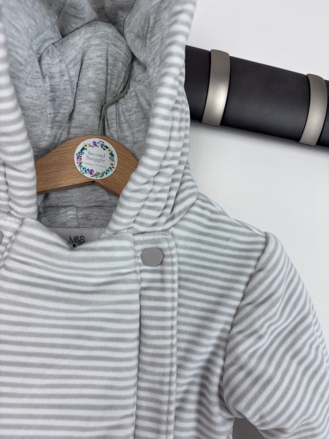 M&S Grey Stripe Pramsuit 0–3 Months-Pramsuits-Second Snuggle Preloved