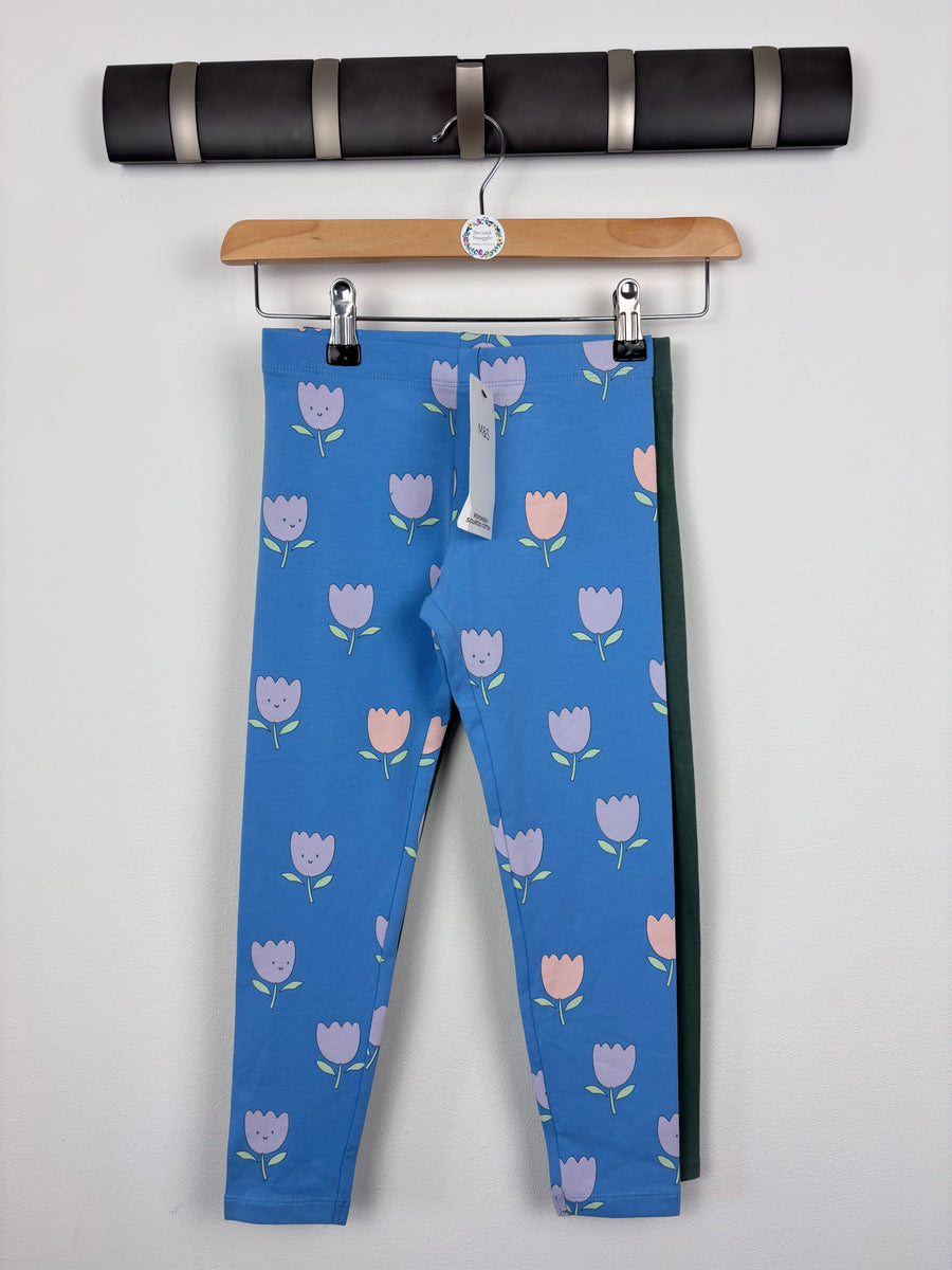 M&S Print and Green Leggings 5-6 Years-Leggings-Second Snuggle Preloved