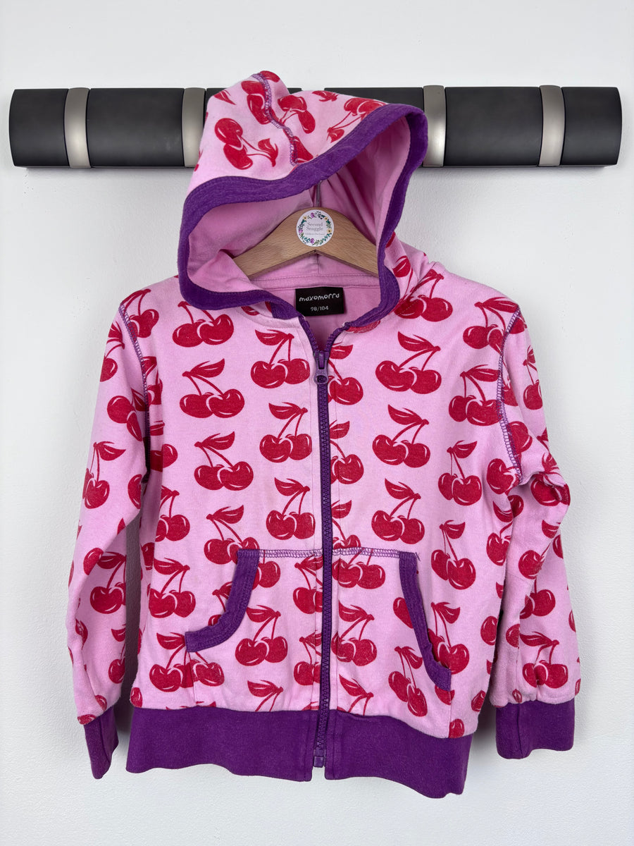 Maxomorra Cherry Print Hoodie 3-4 Years - PLAY-Hoodies-Second Snuggle Preloved