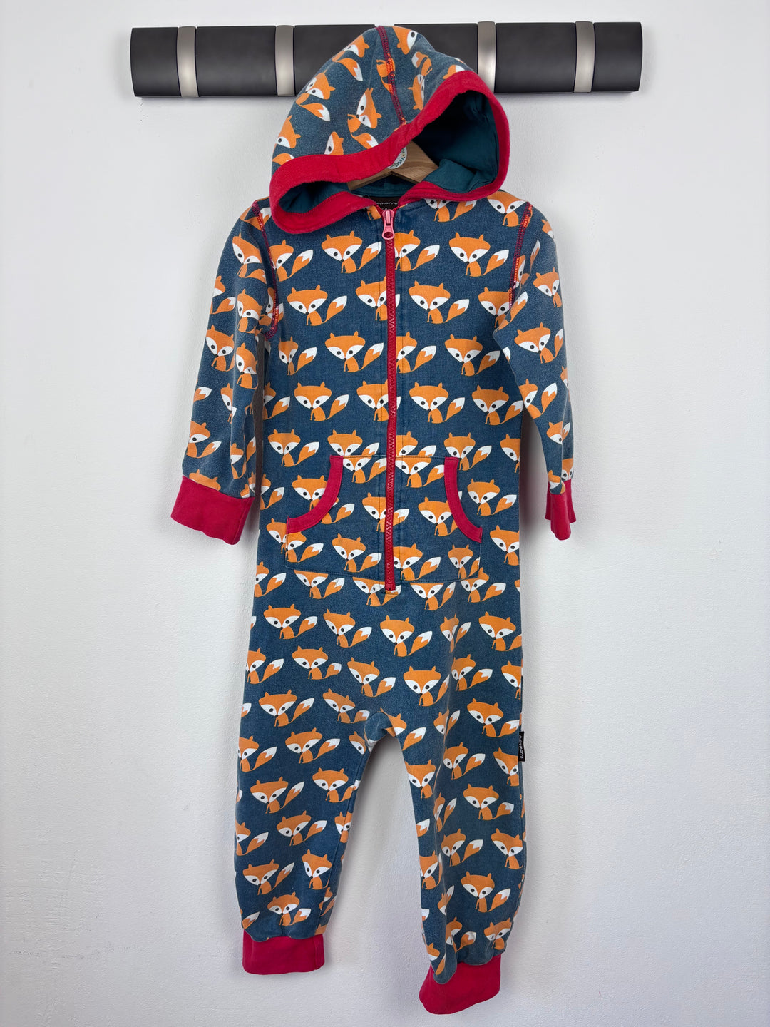 Maxomorra Fox Print Zip-Up Onesie 3-4 Years-All In One-Second Snuggle Preloved