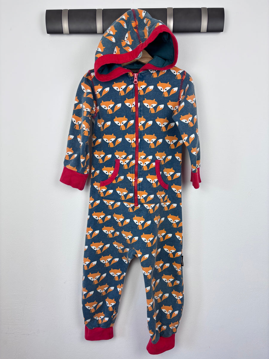 Maxomorra Fox Print Zip-Up Onesie 3-4 Years-All In One-Second Snuggle Preloved