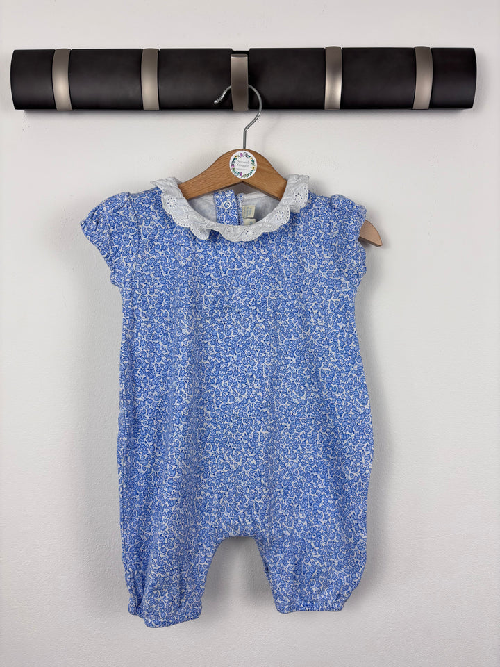 JoJo Maman Bebe Blue Floral Romper 6-12 Months-Rompers-Second Snuggle Preloved