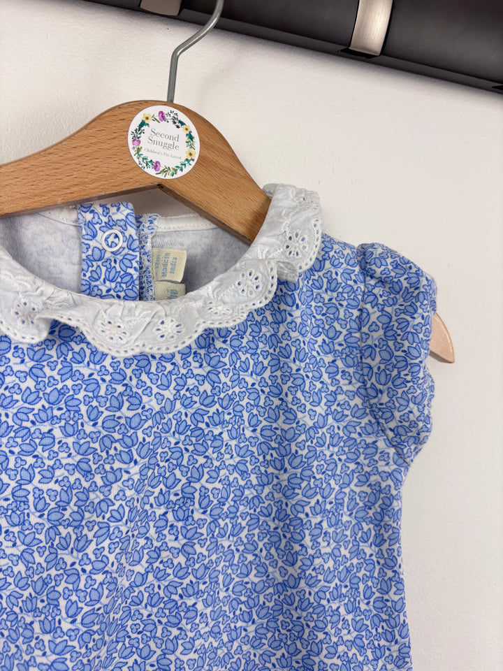 JoJo Maman Bebe Blue Floral Romper 6-12 Months-Rompers-Second Snuggle Preloved