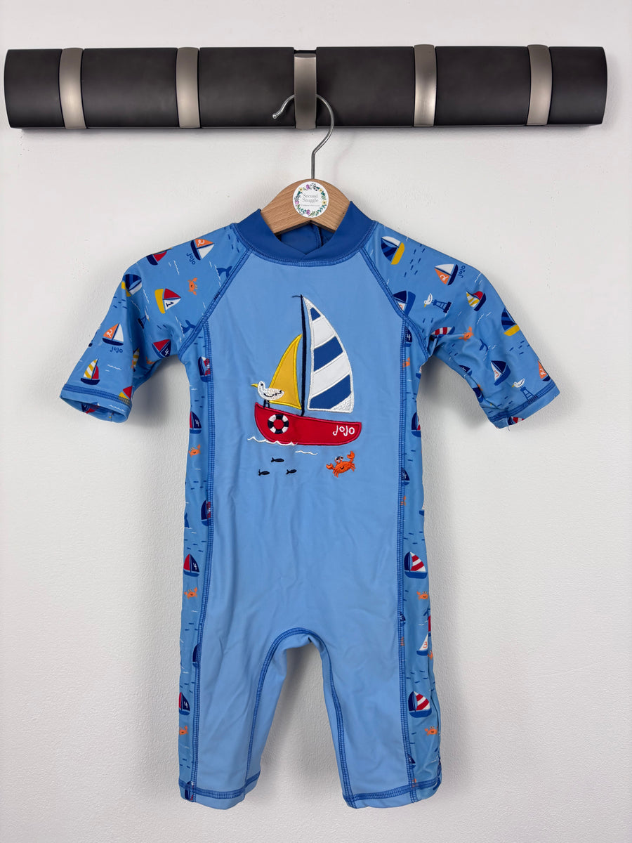 JoJo Maman Bebe Blue Sailboat Swimsuit 6-12 Months-Swimming-Second Snuggle Preloved