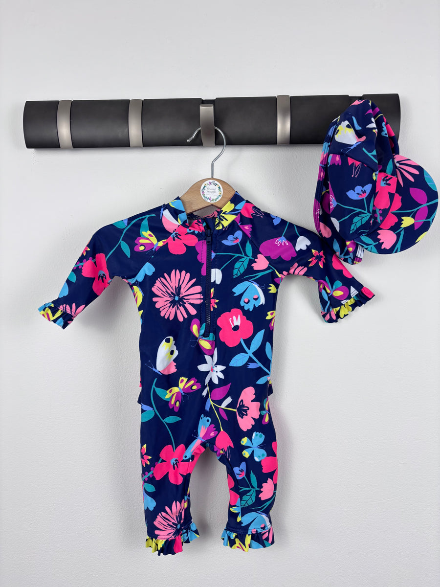 George Floral Frill Swimsuit and Hat Set 0-3 Months-Swimming-Second Snuggle Preloved