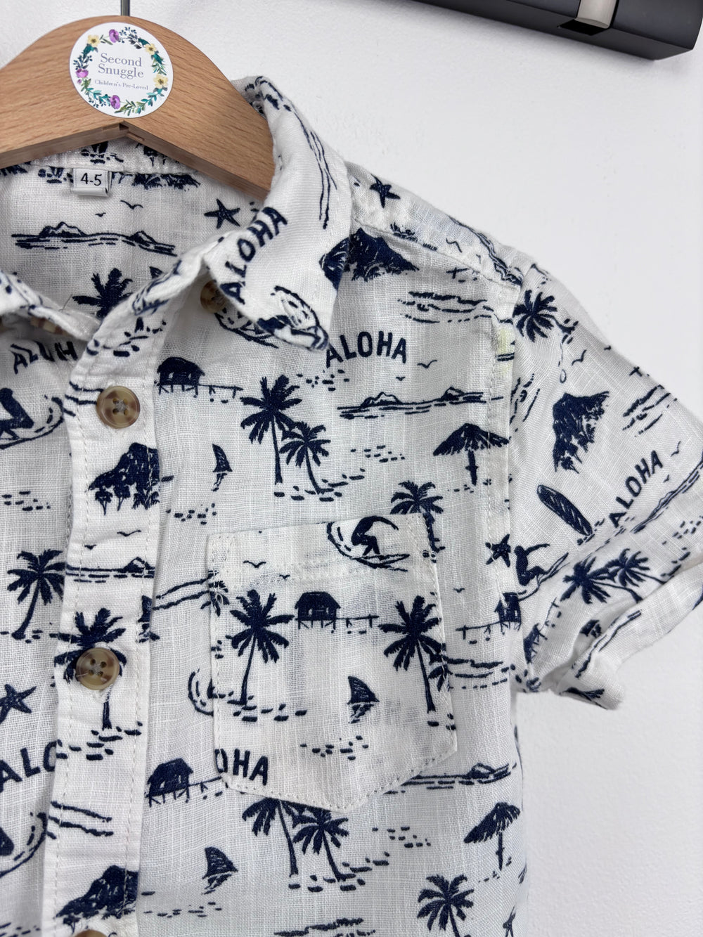 M&S Blue Aloha Print Shirt 4-5 Years-Shirts-Second Snuggle Preloved
