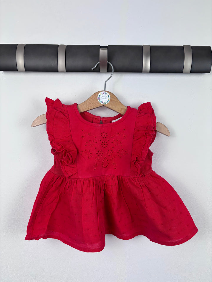 Next Red Flutter Sleeve Dress 6-9 Months