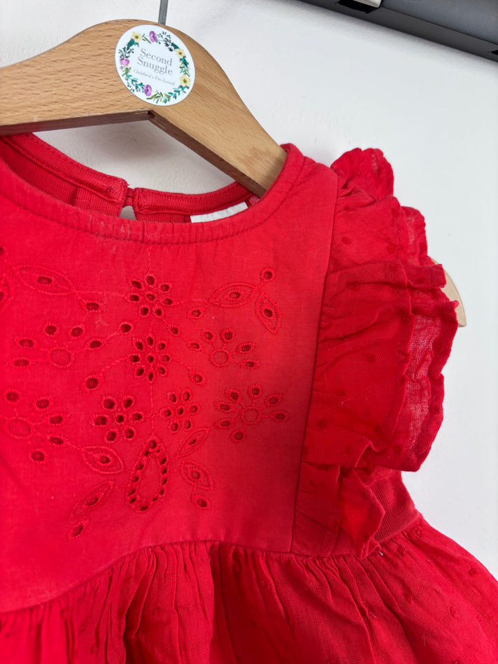 Next Red Flutter Sleeve Dress 6-9 Months