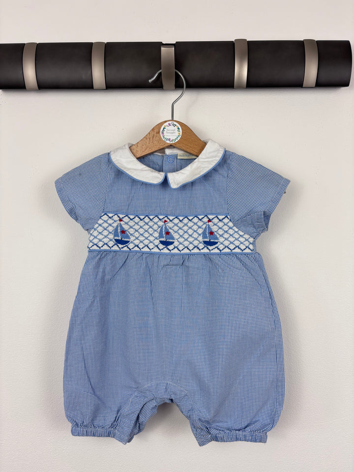 JoJo Maman Bebe Blue Sailboat Romper 3-6 Months