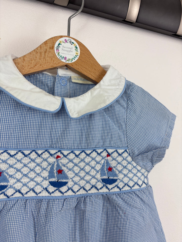 JoJo Maman Bebe Blue Sailboat Romper 3-6 Months