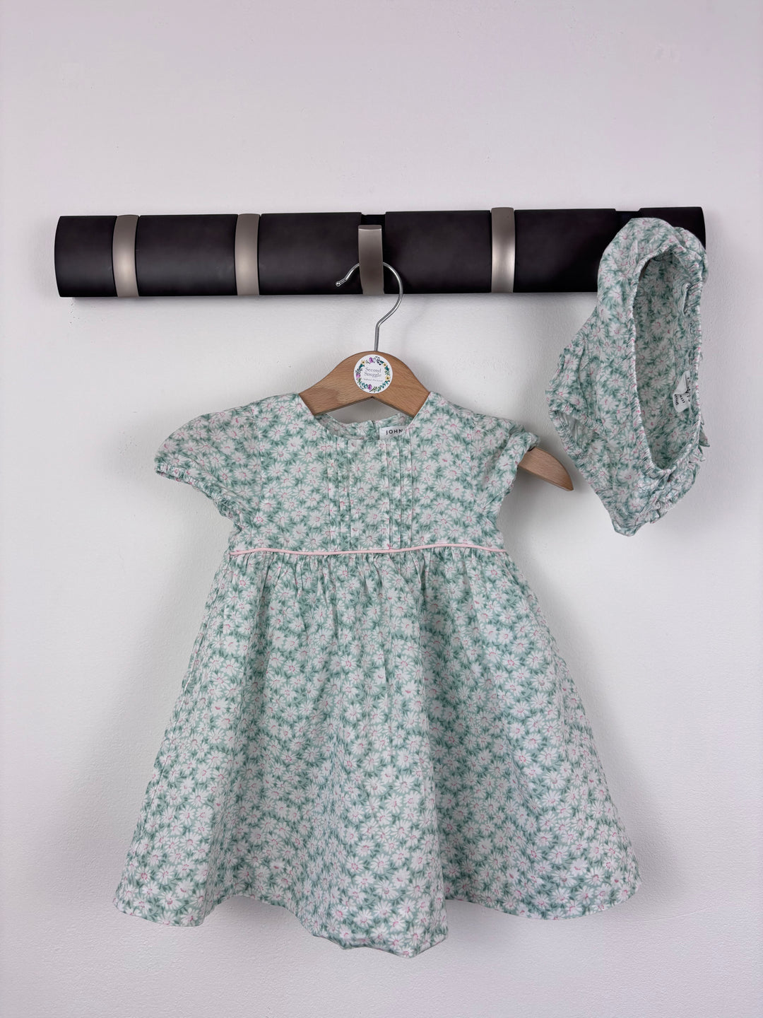 John Lewis Green Daisy Dress and Bloomers Set 3-6 Months