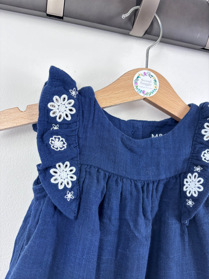 M&S Navy Embroidered Romper 3-6 Months