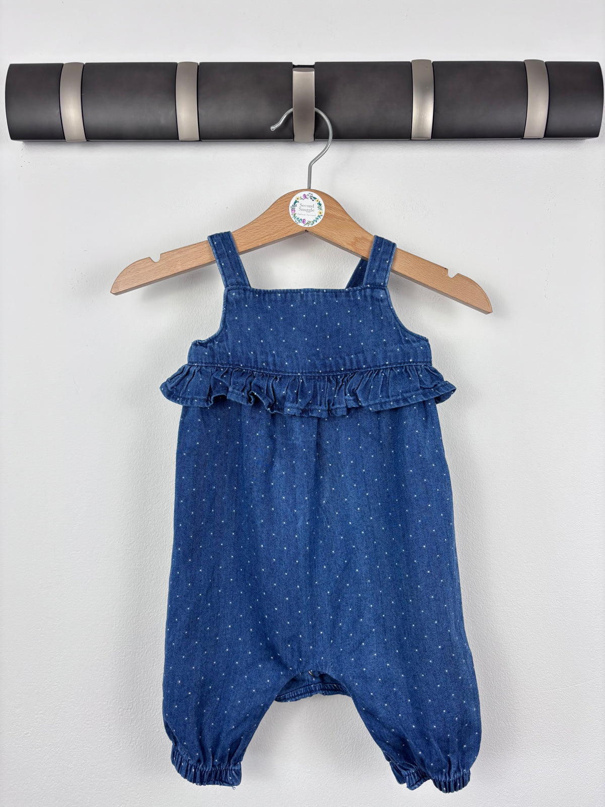 Tu Blue Polka Dot Denim Romper 0-3 Months-Rompers-Second Snuggle Preloved