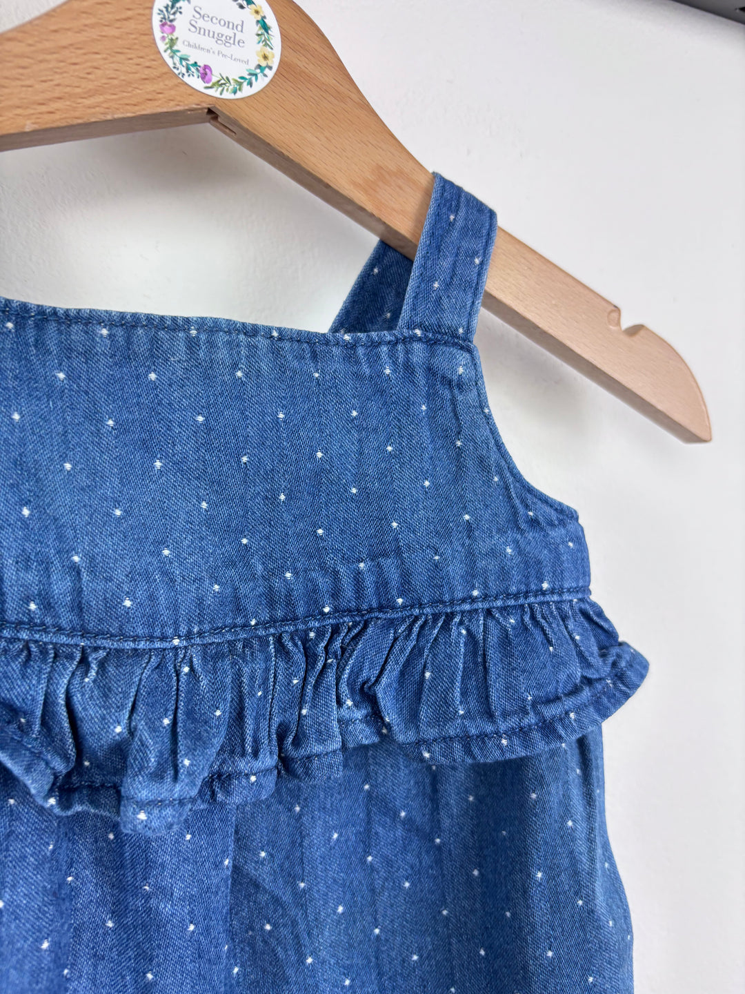 Tu Blue Polka Dot Denim Romper 0-3 Months