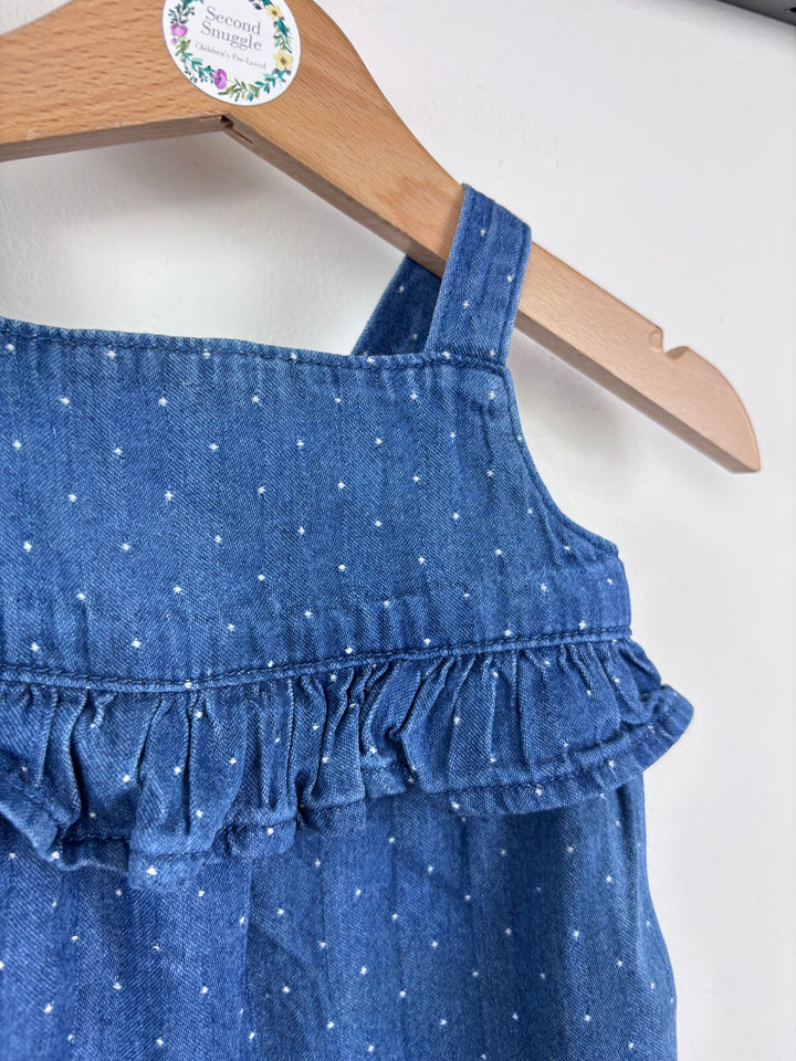 Tu Blue Polka Dot Denim Romper 0-3 Months