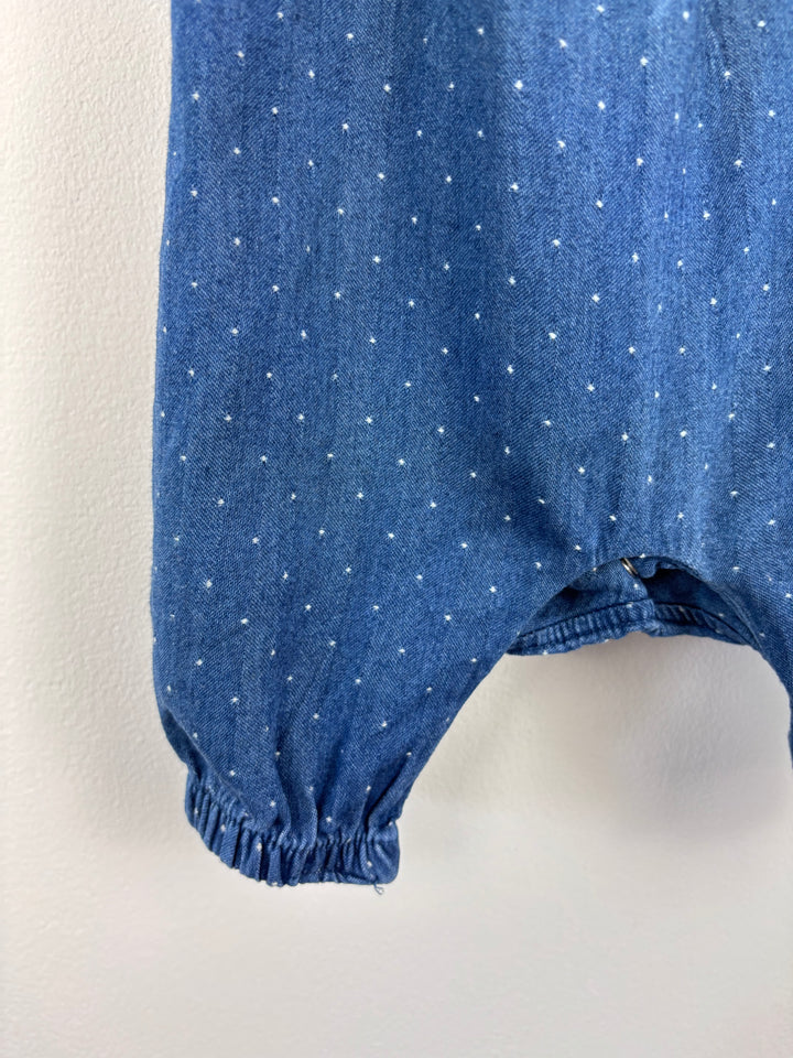 Tu Blue Polka Dot Denim Romper 0-3 Months