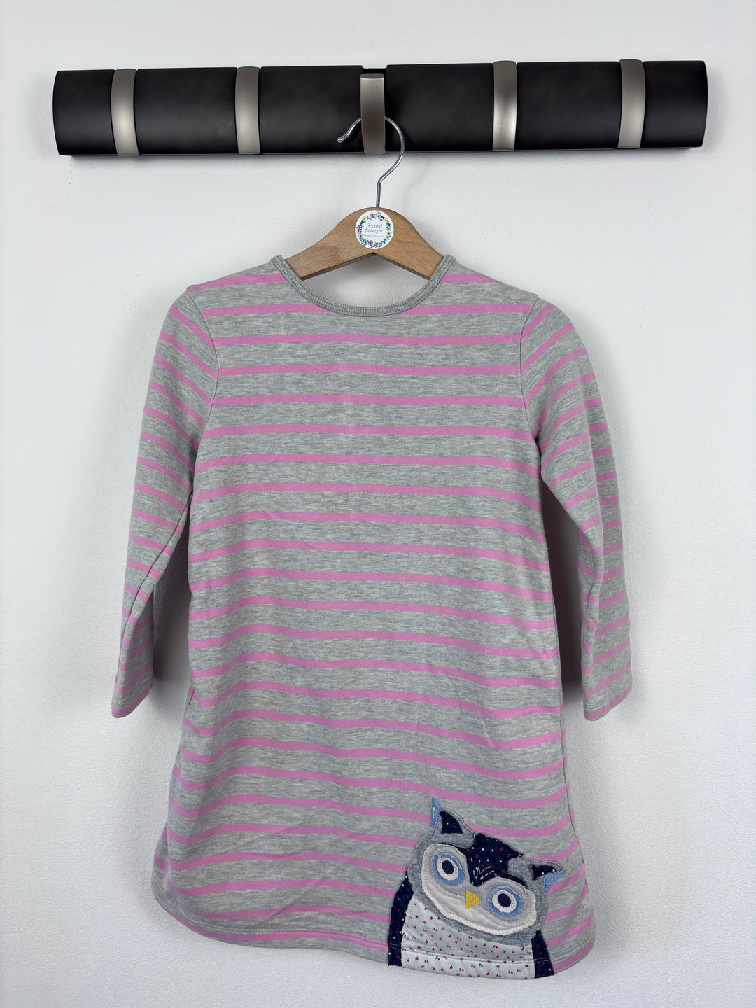 Baby Boden Pink Grey Striped Owl Dress 3-4 Years