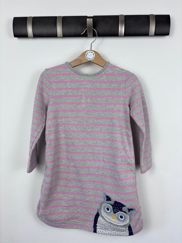 Baby Boden Pink Grey Striped Owl Dress 3-4 Years