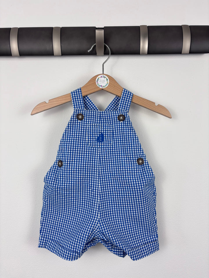 JoJo Maman Bebe Blue Gingham Short Dungarees 3-6 Months