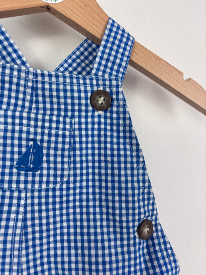 JoJo Maman Bebe Blue Gingham Short Dungarees 3-6 Months