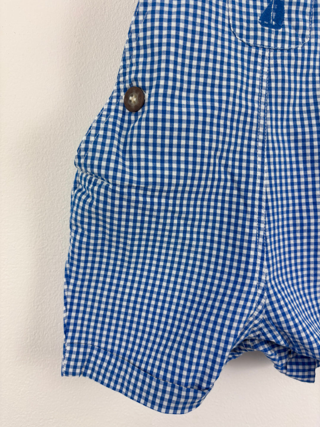 JoJo Maman Bebe Blue Gingham Short Dungarees 3-6 Months