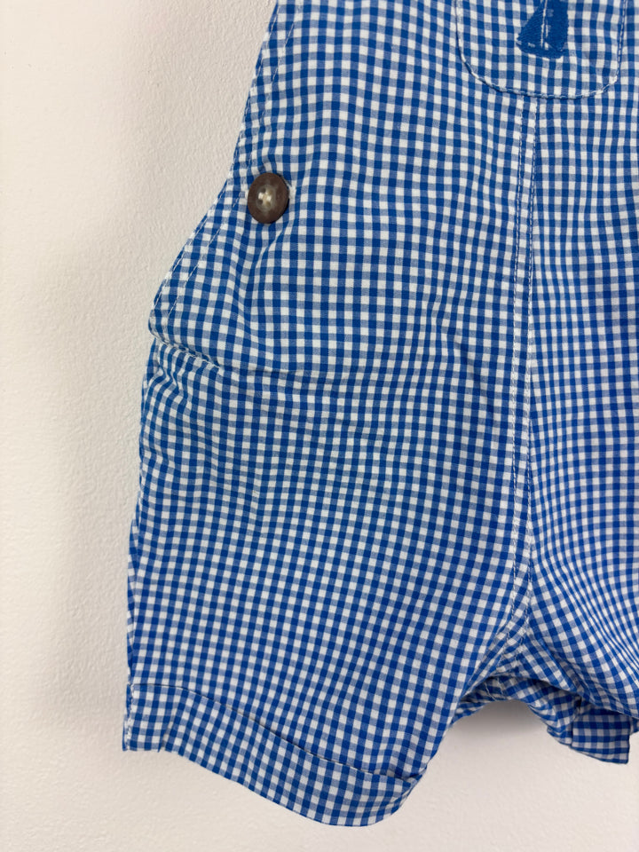 JoJo Maman Bebe Blue Gingham Short Dungarees 3-6 Months