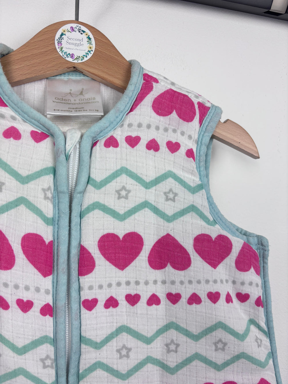 Aden & Anais Pink Heart Print Sleeping Bag 6-12 Months 2.5 Tog-Sleeping Bags-Second Snuggle Preloved
