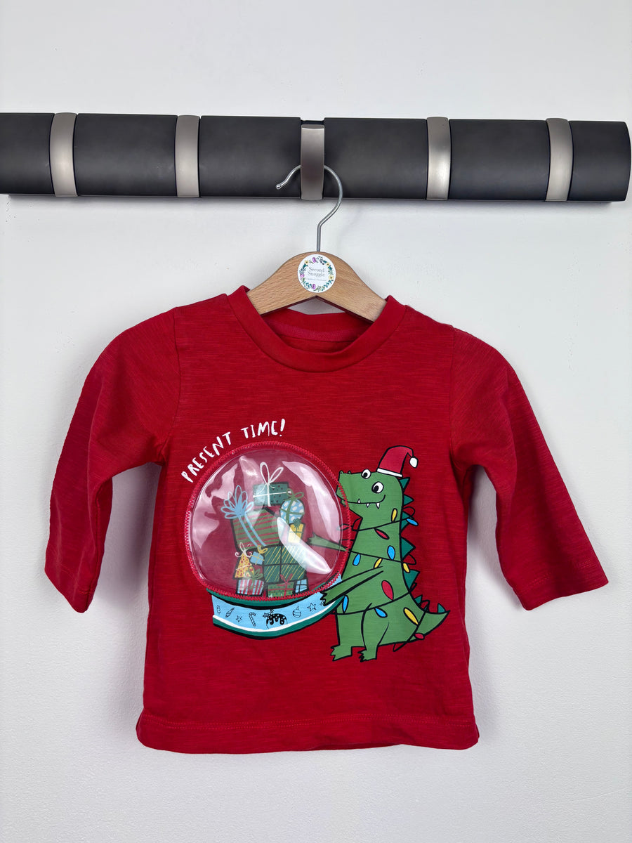 Next Red ‘Present Time’ Dinosaur Top 6-9 Months-Tops-Second Snuggle Preloved