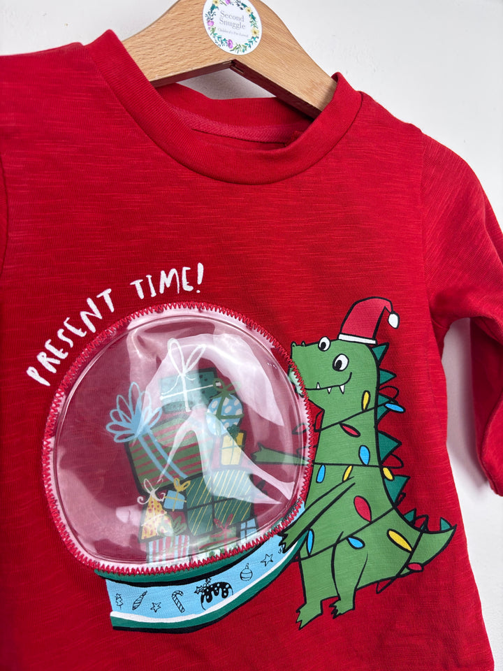 Next Red ‘Present Time’ Dinosaur Top 6-9 Months-Tops-Second Snuggle Preloved