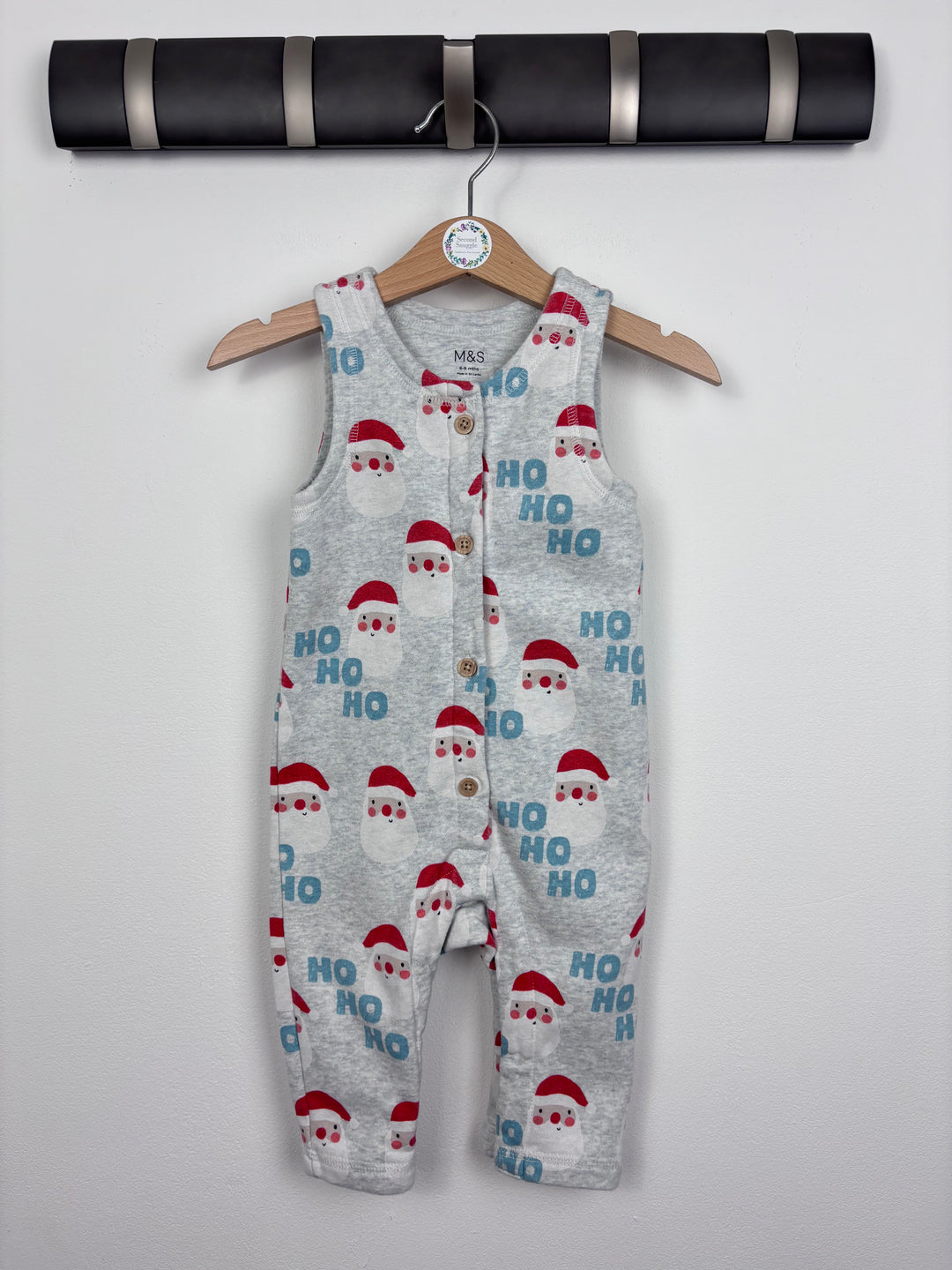 M&S Grey Santa Romper 6-9 Months-Dungarees-Second Snuggle Preloved