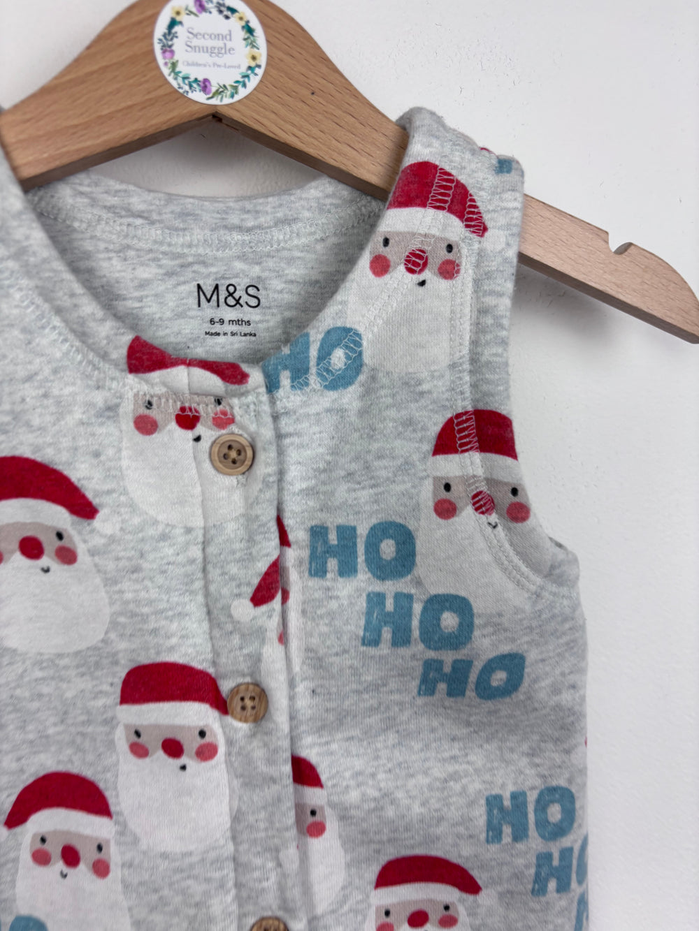 M&S Grey Santa Romper 6-9 Months-Dungarees-Second Snuggle Preloved