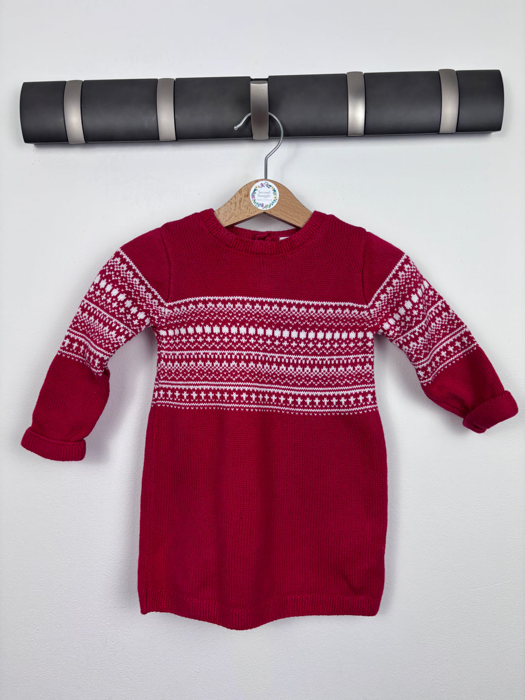 Next Red Fair Isle Knit Dress 6-9 Months-Dresses-Second Snuggle Preloved