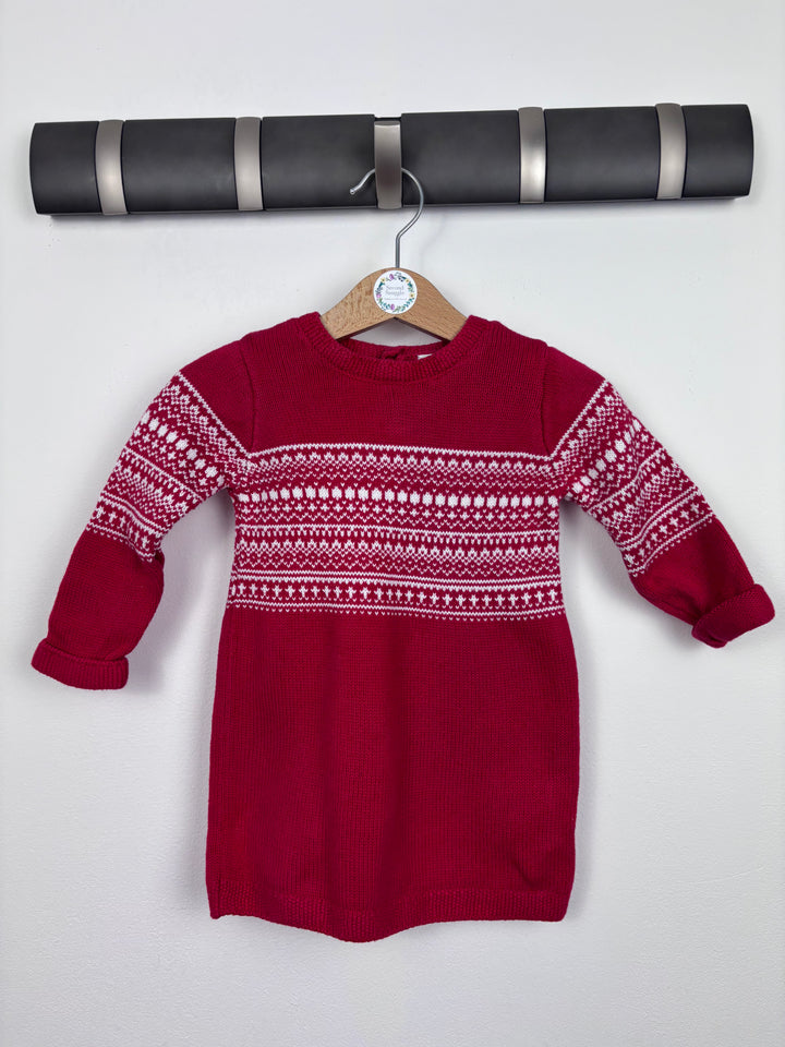 Next Red Fair Isle Knit Dress 6-9 Months-Dresses-Second Snuggle Preloved