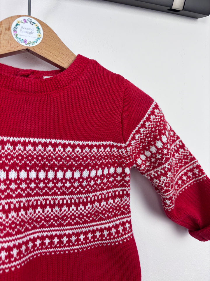 Next Red Fair Isle Knit Dress 6-9 Months-Dresses-Second Snuggle Preloved