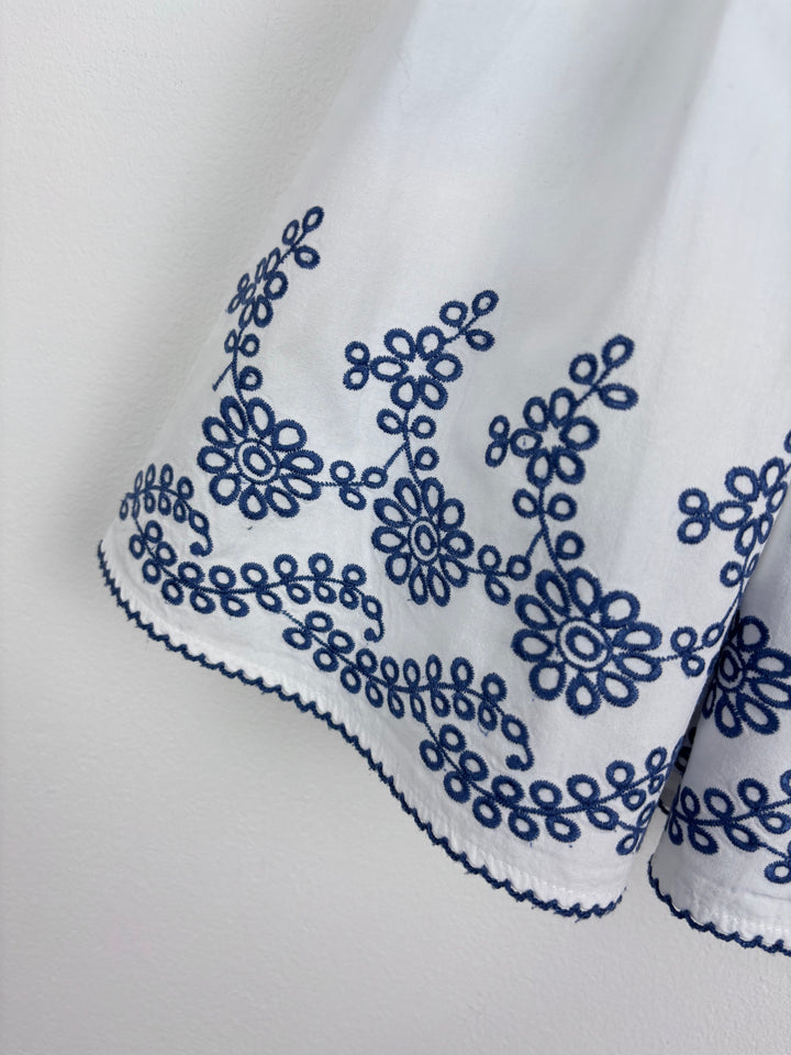 Little White Company White Skirt with Navy Embroidery 4-5 Years