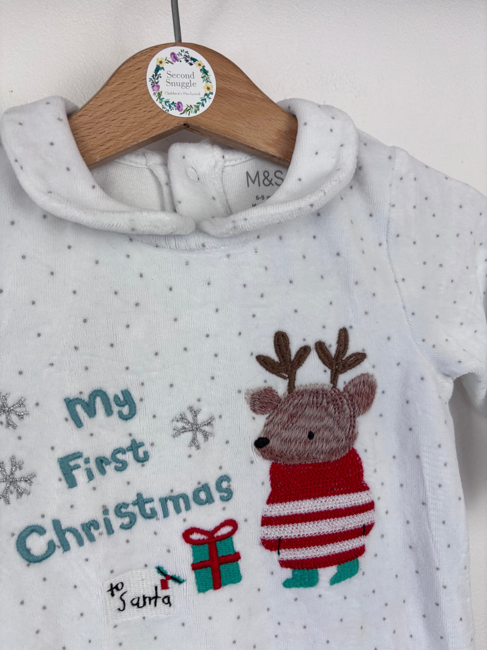 M&S My First Christmas Sleepsuit 6-9 Months-Sleepsuits-Second Snuggle Preloved