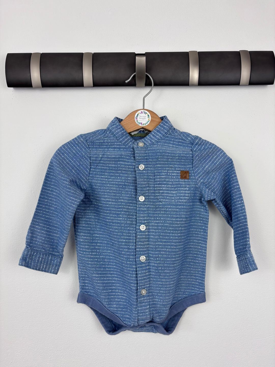 John Lewis Blue Shirt Bodysuit 9–12 Months-Vests-Second Snuggle Preloved