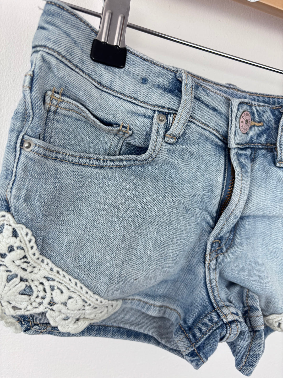 H&M Denim Lace Trim Shorts 7-8 Years-Shorts-Second Snuggle Preloved