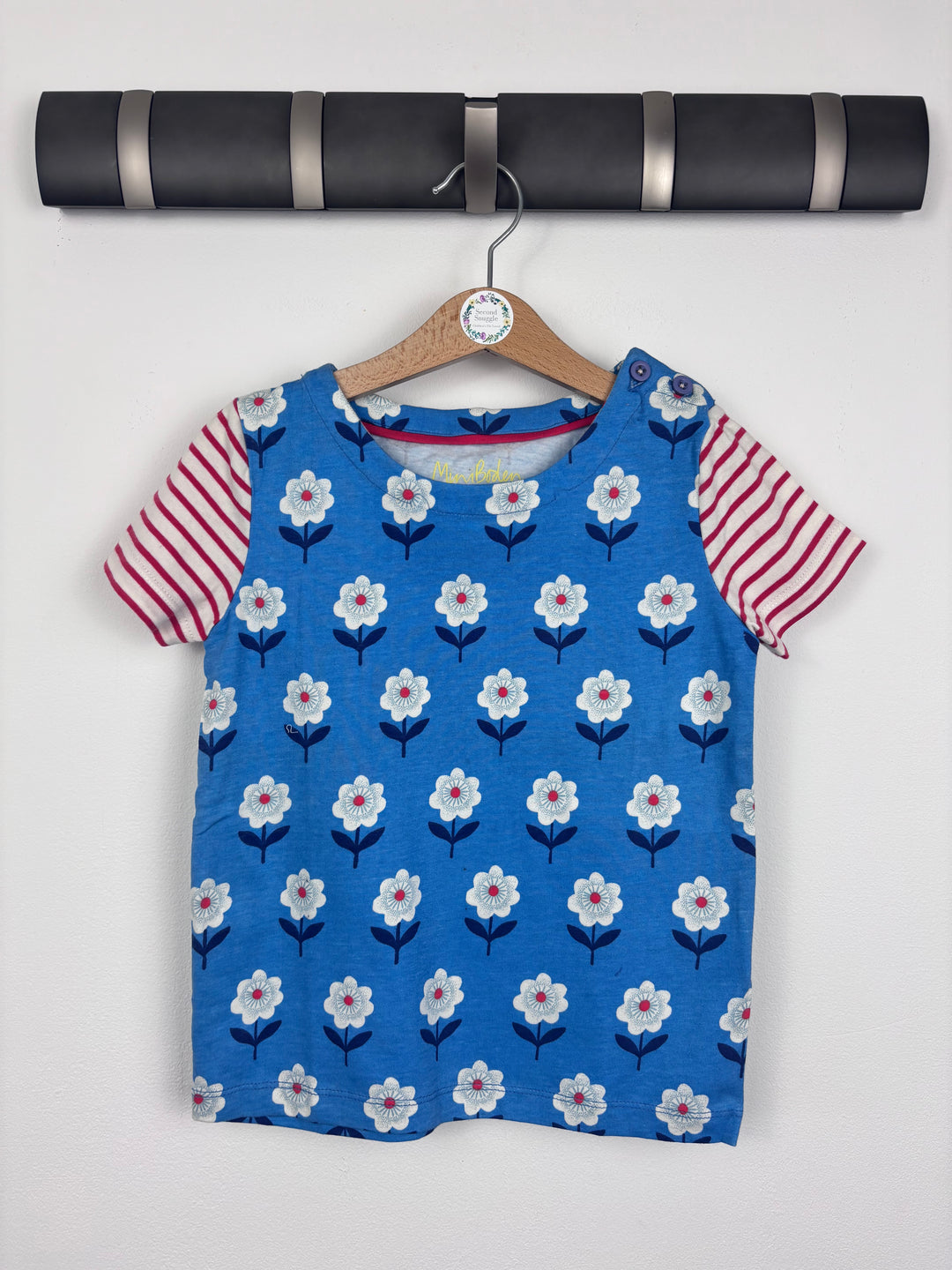 Mini Boden Blue Flower and Stripe T-Shirt 4–5 Years-Tops-Second Snuggle Preloved