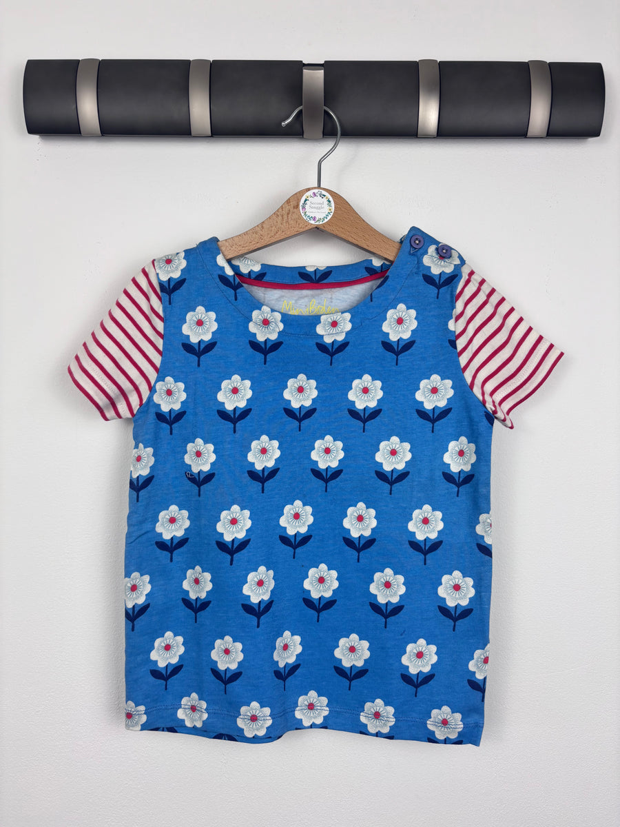 Mini Boden Blue Flower and Stripe T-Shirt 4–5 Years-Tops-Second Snuggle Preloved